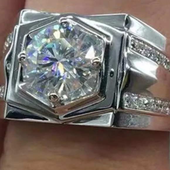 mens sterling silver iced out pinky ring size 8 - Picture 5 of 5